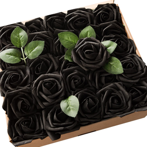 Juego <span class=keywords><strong>de</strong></span> caja <span class=keywords><strong>de</strong></span> flores artificiales 25PCS Rosas negras <span class=keywords><strong>de</strong></span> aspecto real con tallo para centros <span class=keywords><strong>de</strong></span> mesa Adorno <span class=keywords><strong>de</strong></span> jardín para fiesta <span class=keywords><strong>de</strong></span> despedida <span class=keywords><strong>de</strong></span> soltera - Product Image 1