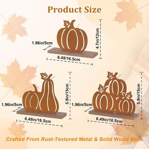 Letreros Decorativos de Calabaza Otoñal, Adornos de Metal y Madera con Patrón de Follaje, Forma Irregular, Decoración de Mesa para el Hogar en Acción de Gracias - Product Image 5