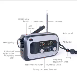 Vofull многофункциональный FM AM WB SOS радиоприемник кривошипный Динамо портативный Водонепроницаемый аварийный Солнечный радиоприемник с USB