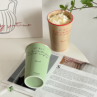 Lelyi coréen Ins forme de tasse en papier rétro avec lettre tasse en céramique mignon macaron tasse à café de couleur contrastante