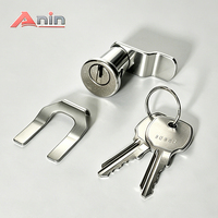 Serrure à came en laiton et alliage de zinc de haute qualité, design moderne, 15 mm de profondeur, finition barillet, pour armoire de cuisine, 2 clés, marque Anin