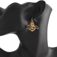 Parure de bijoux pour femme style néo-gothique pour fête d'Halloween, collier et boucles d'oreilles en alliage de zinc avec pendentifs chat, citrouille et chauve-souris