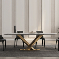 Table à manger moderne et minimaliste pour petit appartement, style luxe léger, table rectangulaire en ardoise pour villa et hôtel