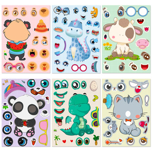 Autocollants puzzle imprimés DIY <span class=keywords><strong>pour</strong></span> enfants, 6 pièces/paquet, motif animaux de dessin animé, éducation précoce, transformation de visage, <span class=keywords><strong>pour</strong></span> bébés, transfrontalier - Product Image 3