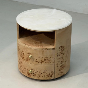 Comodino di Lusso in Legno di Radica con Piano in Marmo Bianco Naturale e 2 Cassetti per Camera <span class=keywords><strong>da</strong></span> <span class=keywords><strong>Letto</strong></span> di Alta Gamma - Product Image 2