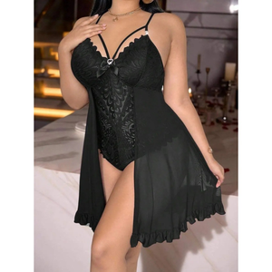 Abito Slip in Pizzo Floreale Trasparente, Lingerie Sexy per Donne, Elegante Camicia da Notte, Vestito OEM Personalizzato - Product Image 4