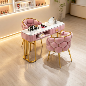Modern Luxury White Gold Gray Series New Arrival Metal Nail Manicure Table and <b>Chair</b> Set <b>for</b> Beauty Salons - Product Image 1
