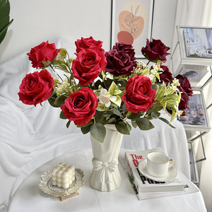 Once rosas grandes simuladas por ramo flores de seda para boda salón de bodas decoración de pared de fondo - Product Image 3