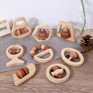 2022 Wood Sounds Ring Bell Baby Hand Grasping Musical Instruments Baby Teething Handbell Rattles Infant Shake Toy Baby Gift Toys
