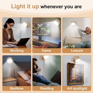 Modern LED Wood Grain Creative Night <b>Light</b> 360° Rotation <b>Wall</b> Lamp with Touch Control for Bedroom Living Room - Product Image 5
