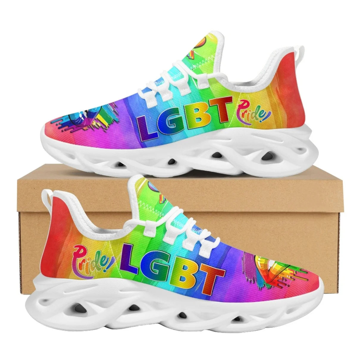 Wholesale Hot Sale LGBT Pride Women's Shoes Custom lOGO Mesh Swing Sneakers  Rainbow Gay Love Is Love Design Tennis Shoe Female