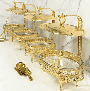 ชุดอุ่นอาหารบุฟเฟ่ต์แบบแขวนแก้วทองสำหรับงานแต่งงานในโรงแรมหรู - Product Image 1