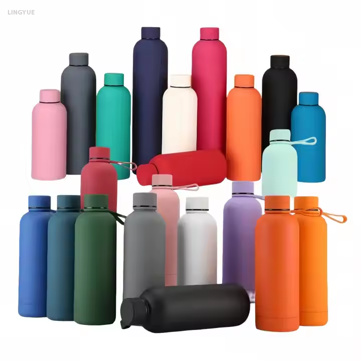 Custom Double Wall Stainless Steel Flask Vacuum Insulated Hot Water Bottle Colored Lids for Direct Drinking Featuring Logo