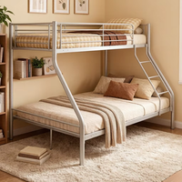 Lit superposé moderne en métal, taille double sur grand lit, avec cadre de lit robuste, échelle latérale incurvée intégrée et barrières de sécurité hautes pour enfants et adultes