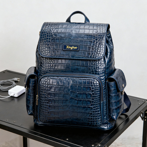 OEM/ODM Multi-functional Genuine Leather <strong>Backpack</strong> Factory Custom <strong>Navy</strong> Blue Crocodile Pattern Leather Laptop <strong>Backpack</strong> for Men - Product Image 3