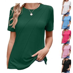 Blusas cortas femeninas de cuello redondo, manga corta y corte ajustado con tela elástica. - Product Image 1