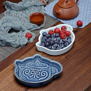 Ceramic Teapot Fruit Plate Irregular Shape Porcelain Handmade Retro Wedding <b>Snack</b> <b>Tray</b> Chinese Style Luxury Pastry Dish - Product Image 1
