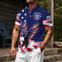 Polo à manches courtes pour homme avec motif d'aigle du drapeau américain, col rabattu, boutons, polo de golf pour la vente en gros, personnalisation OEM ODM