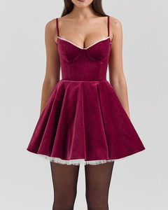 Nueva correa sin mangas espalda descubierta Pletted terciopelo rojo vestido Formal cremalleras Bodycon Sexy Mini vestidos de noche para mujer - Product Image 1