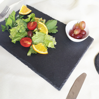 Assiette rectangulaire en ardoise noire avec motif de fromage à steak gravé pour décor de Noël au restaurant ou assiette en pierre Wajila pour la maison