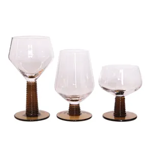 Hand made lead free crystal stemware wine glass with brown screwed stem in stock custom color factory direct supply