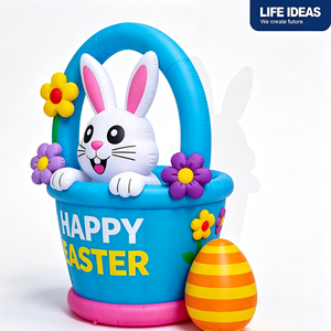 Décoration de panier de Pâques gonflable avec lapin, fleurs colorées et œufs pour l'extérieur, le jardin, les fêtes et les décorations de vacances - Product Image 4