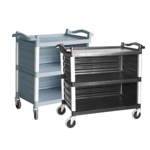 Convenient Mobile 3-Tier Food Service Cart Service Trolley With Panel