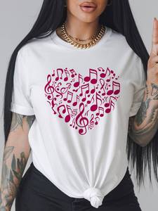 T-shirt da donna a maniche corte con stampa di cuori di San Valentino, girocollo, vestibilità regolare, 100% cotone, top casual per tutte le stagioni - Product Image 3