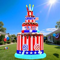 VYBEWAVE Décoration de gâteau d'anniversaire patriotique gonflable de 7 pieds avec inscription « God Bless America », lumières LED intégrées, pour le 4 juillet, le Memorial Day et l'Indépendance