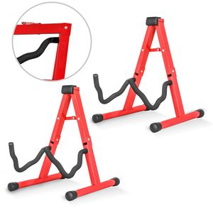 Support double pour guitare Db, rouge, en acier, portable, pliable, pour guitare acoustique, électrique, basse, mandoline, universel, réglable au sol - Product Image 1