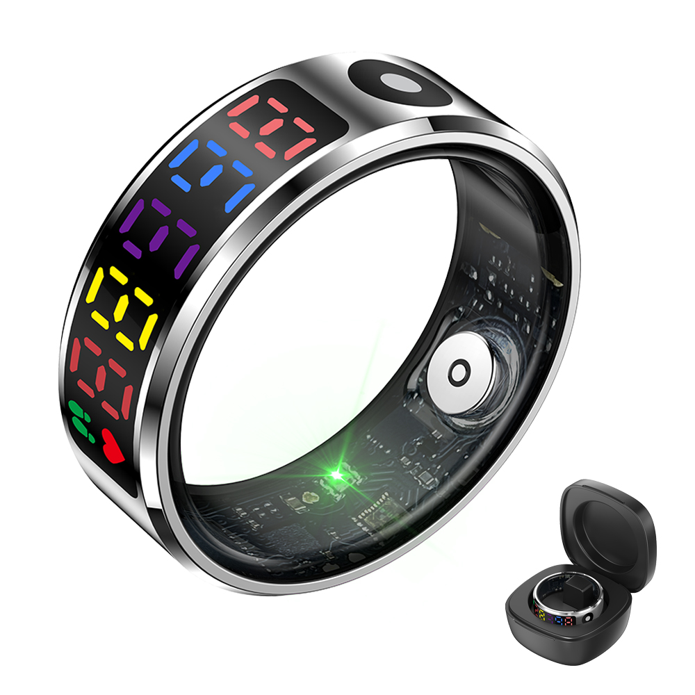 R12 Fitness Tracker Smart Ring with Color Screen 5ATM Waterproof Jring APP Blood Oxygen Multi Sports Smart Rings for Men