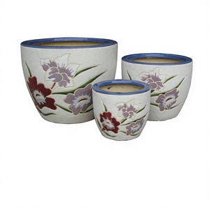 Juego de Macetas de Cerámica con Diseño Floral, Macetas Esmaltadas de Estilo Oriental Tradicional para Decoración del Hogar - Product Image 1
