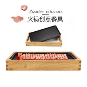 Assiette rectangulaire en bambou, résistante au lave-vaisselle, idéale pour servir des plats gastronomiques lors de fêtes - Product Image 2