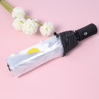 Parapluie de voyage compact moderne transparent à ouverture et fermeture automatiques, imperméable et coupe-vent, pliable en trois, avec armature en fibre de verre à 8 baleines, pour filles