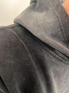 Men's Washed Hoodies & Sweatshirts Custom No <b>String</b> Graphic Logo Heavy Weight 100% Cotton Acid Wash <b>Black</b> Cropped Hoodie for Men - Product Image 2