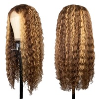 Perruque Lace Frontale 13x4 pour Femme, Courte Bouclée avec Mèches, pour Coiffure Longue Ondulée Naturelle, en Fibre Haute Température, Aspect Naturel