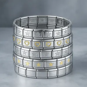 Venta caliente pulsera de corazón de acero inoxidable diseño de mariposa italiana DIY pentagrama joyería de mano para la moda para aniversarios - Product Image 1