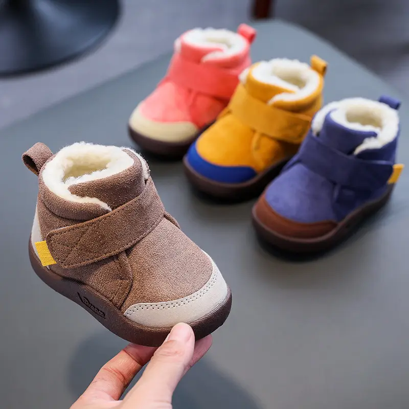 WEN รองเท้าบูทกันหิมะสำหรับเด็ก1-4ปี,รองเท้าผ้าฝ้ายขนาดใหญ่ไม่ลื่นเนื้อหนาผ้ากำมะหยี่พื้นนิ่มสำหรับเด็กวัยหัดเดิน