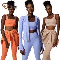 Veste à manches longues 3 pièces à haute élasticité soutien-gorge et leggings Active Wear ensembles de yoga grande taille
