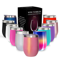 Gobelet isotherme en acier inoxydable de 12 oz, pour café, vin, avec couvercle, boîte cadeau, impression personnalisée multicolore, cadeaux d'affaires
