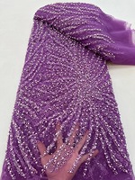 NI.AI Tissu de Luxe Brodé de Diamants, Dentelle Scintillante à Paillettes, Tissu Perlé pour Robe de Mariée