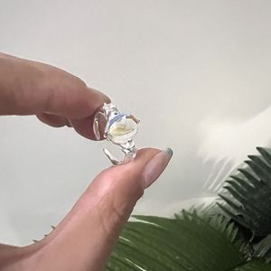 Anillo de Plata de Ley S925 con Piedra Lunar Degradada, Corte Ovalado, Patrón Geométrico Colorido, Estilo Simple, Apilable y Abierto - Product Image 3