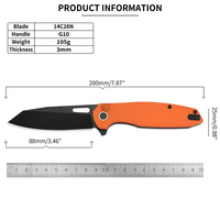 Couteau pliant de survie personnalisé OEM avec lame en acier 14C28N, manche en G10, certifié BSCI, pour EDC