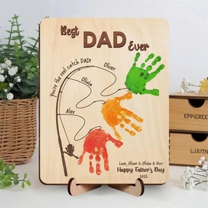 Targa <span class=keywords><strong>in</strong></span> <span class=keywords><strong>Legno</strong></span> Art Déco 'Miglior Papà di Sempre' 8x6 Pollici, Personalizzabile con Impronte e <span class=keywords><strong>Nomi</strong></span>, Regalo Unico per la Festa del Papà, Preziona Momenti Dolci Eterni - Product Image 1