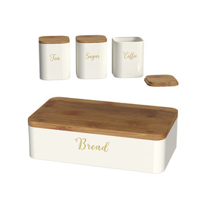 Juego de recipientes de almacenamiento con tapa de bambú, color blanco marfil, rectangulares, para cocina, herméticos, para té, azúcar, café y pan. - Product Image 1