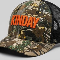 Casquette de camionneur unisexe avec imprimé camouflage Real Tree, devant en sergé noir et dos en maille nid d'abeille, broderie 3D en relief personnalisée