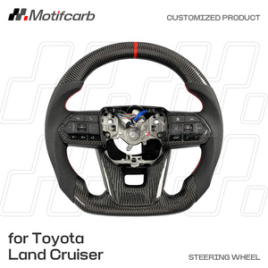 Volante personalizado de fibra de carbono real para Toyota Land Cruiser LC200 LC300 GR 2015-2023 con empuñaduras de cuero negro - Product Image 2