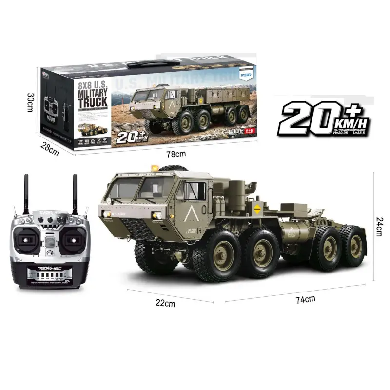 1/12 스케일 HG-P802 프로 8x8 HEMTT 트럭 군사 업그레이드 ARTR w/LED와 소리 M983 미국 육군 자동차 배터리 및 충전기 없음