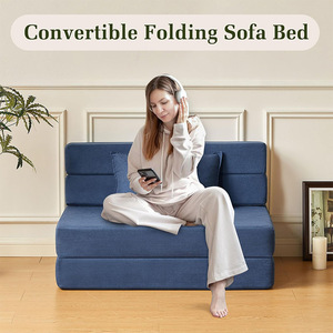 Custom Designed Compressed Roll Wrapped Tofu Block <b>Sofa</b> <b>Bed</b> Square <b>Convertible</b> Foam Filling Corduroy Fabric Modern Minimalist - Product Image 2