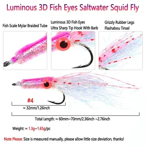 3D ojos luminosos pequeño calamar mosca patas de goma artificiales Flash oropel Streamer moscas trucha lubina agua salada Señuelos de Pesca cebos - Product Image 2